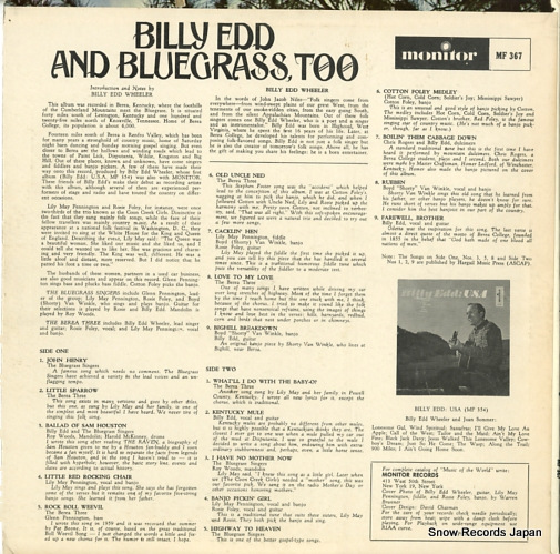 EDD. BILLY, AND BLUEGRASS TOO billy edd and bluegrass too MF367