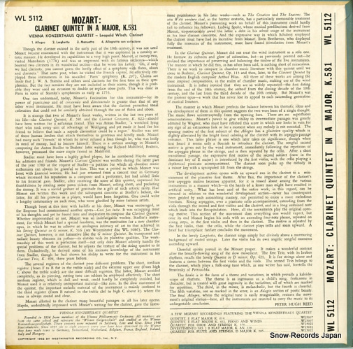 쥪ݥɡå mozart; clarinet quintet in a major k.581 WL5112
