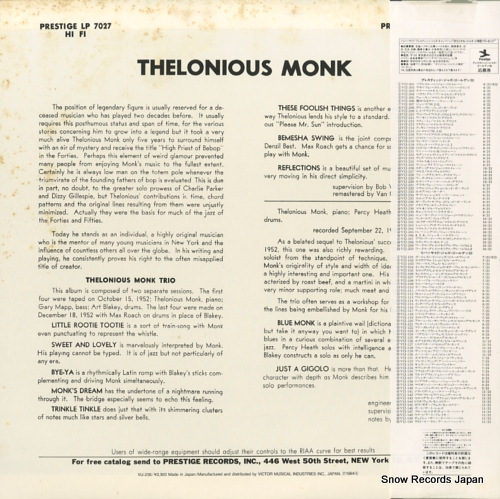 MONK, THELONIOUS the thelonious monk trio VIJ-235