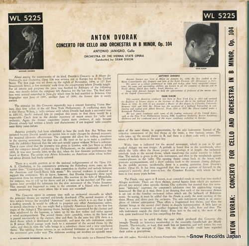 JANIGRO, ANTONIO dvorak; concerto for cello and orchestra in b minor op.104 WL5225