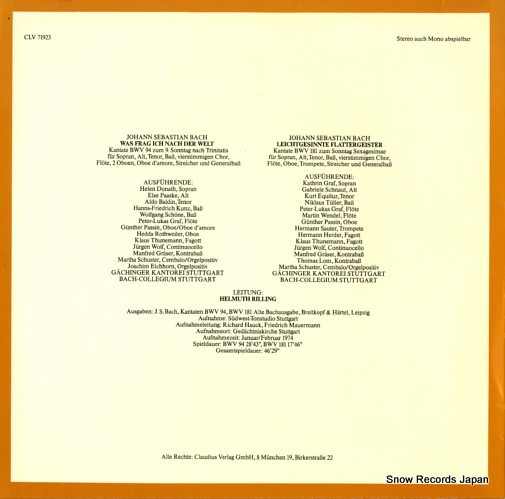 إࡼȡ bach; die bach kantate bwv94/bwv181 CLV71923