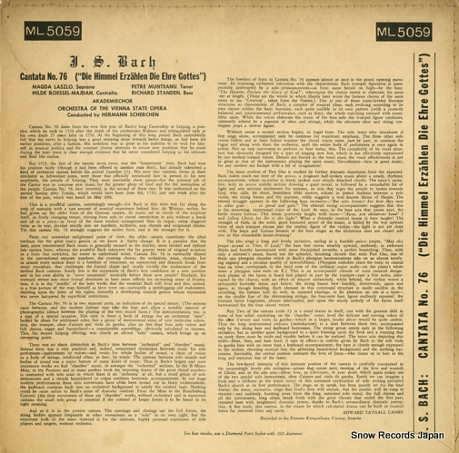 SCHERCHEN, HERMANN bach; cantata no.76 ML5059