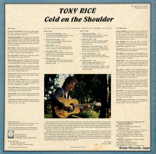 RICE, TONY cold on the shoulder ROUNDER0183