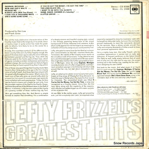 FRIZZELL, LEFTY greatest hits CS9288