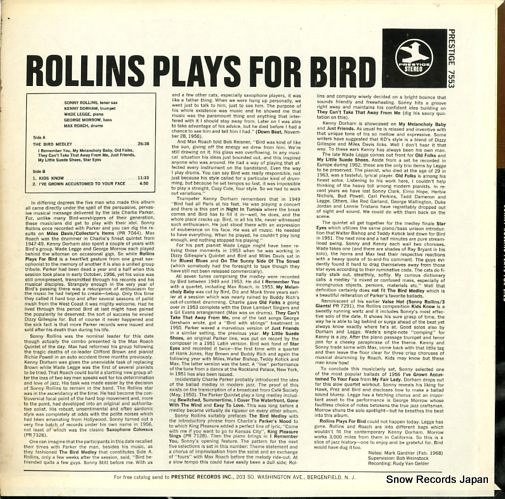 ROLLINS, SONNY rollins plays for bird PRT7553