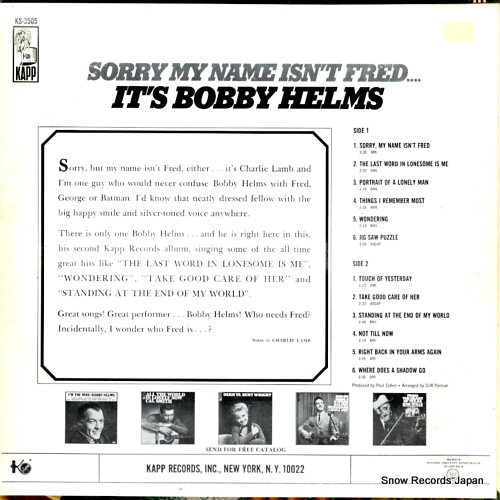 HELMS, BOBBY sorry my name isn't fred...it's bobby helms KS-3505