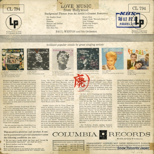 WESTON, PAUL love music from hollywood CL794
