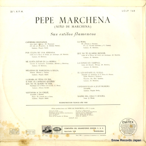MARCHENA, PEPE sus estilos flamencos LCLP168