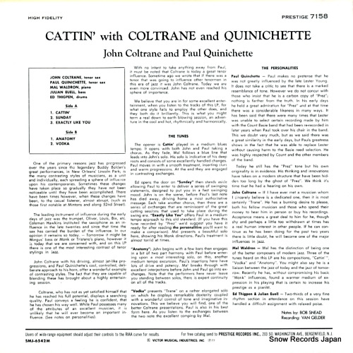 COLTRANE, JOHN, AND PAUL QUINICHETTE cattin' with coltrane and quinichette SMJ-6542(M)