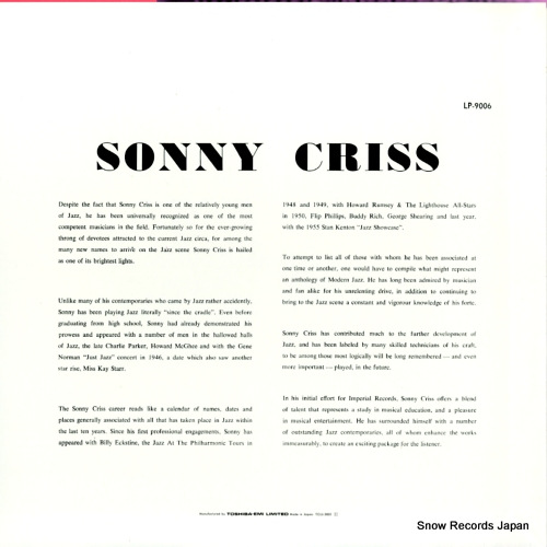 CRISS, SONNY jazz - u.s.a. TOJJ-5801