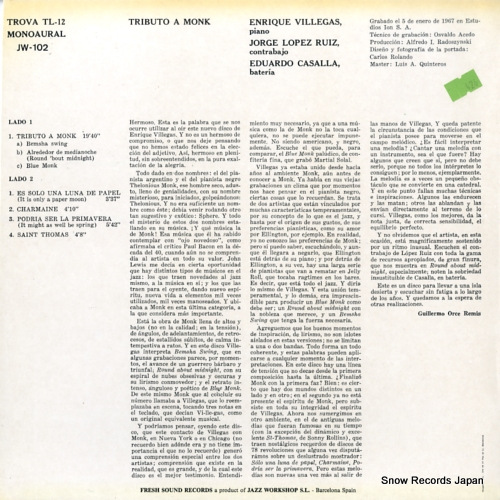 VILLEGAS, ENRIQUE tributo a monk JW-102 / TL-12