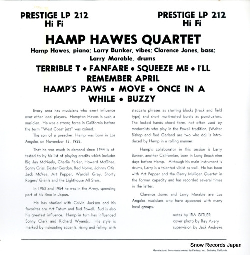 ϥץȥ󡦥ۡ hamp hawes quartet PRLP212