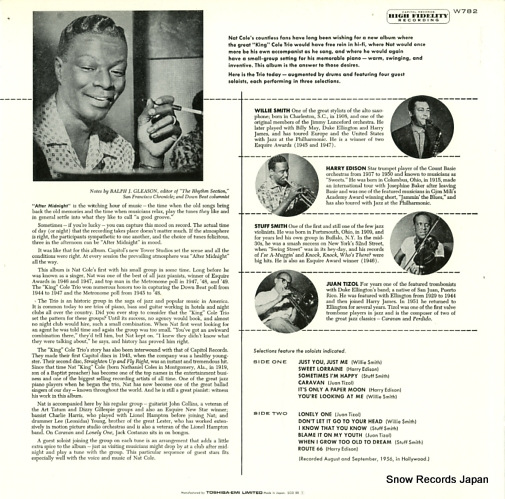 COLE, NAT KING after midnight W782 / SGD-88