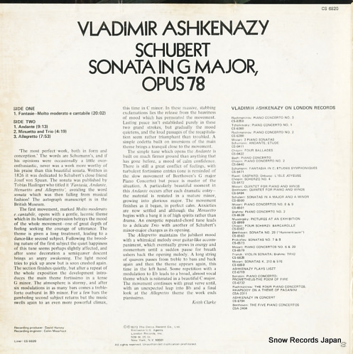 ASHKENAZY, VLADIMIR schubert; sonata in g major op.78 CS6820