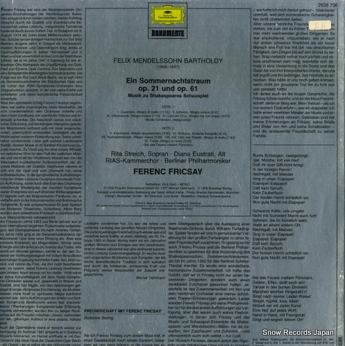 FRICSAY, FERENC mendelssohn; ein sommernachtstraum 2535736