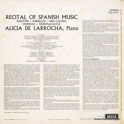 LARROCHA, ALICIA DE recital of spanish music SXL6467