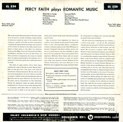 FAITH, PERCY percy faith plays romantic music CL526