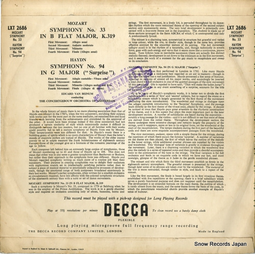 BEINUM, EDUARD VAN mozart; symphony no.33 in b flat major k.319 LXT.2686