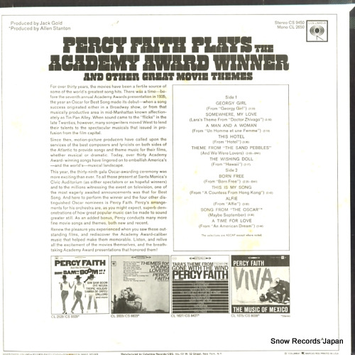 FAITH, PERCY percy faith plays the academy award winner CS9450