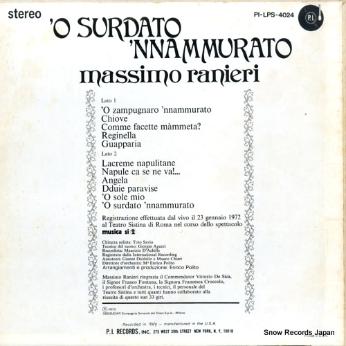 RANIERI, MASSIOMO 'o surdato 'nnammurato PI-LPS-4024