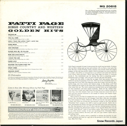 PAGE, PATTI sings country and western golden hits MG20615