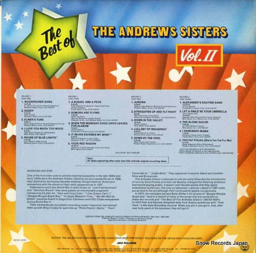 ANDREWS SISTERS, THE the best of the andrews sisters vol.2 MCA2-4093