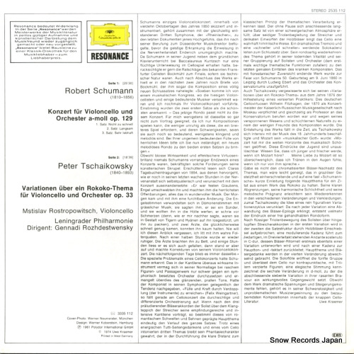 ROSTROPOVITCH, MSTISLAV schumann / tchaikovsky; cellokonzert / rokoko-variationen 2535112