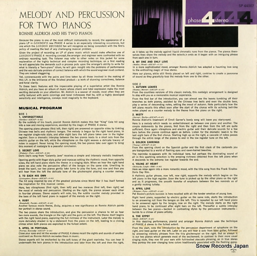 ALDRICH, RONNIE melody and percussion for two pianos SP44007