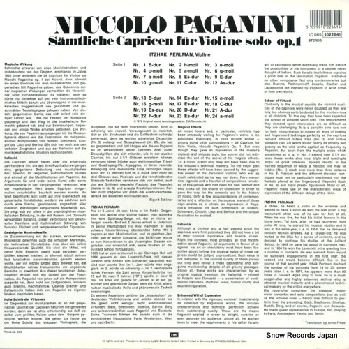 PERLMAN, ITZHAK paganini; samtliche capricen fur violine solo op.1 1C0651022641
