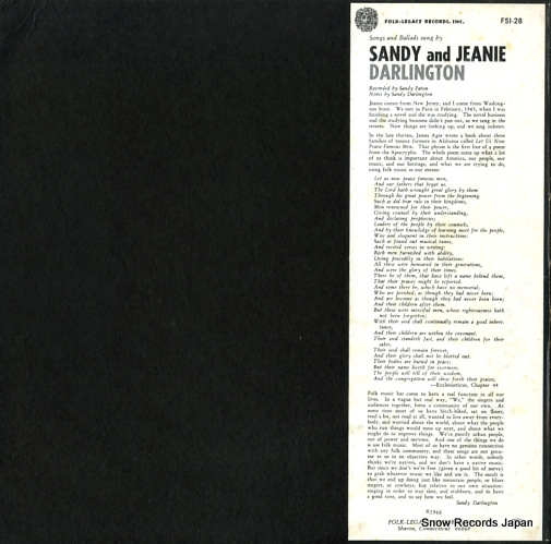 DARLINGTON, SANDY AND JEANIE songs and ballads sung FSI-28