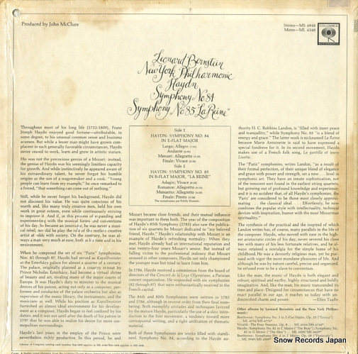 BERNSTEIN, LEONARD haydn; symphony no.84/no.85 MS6948