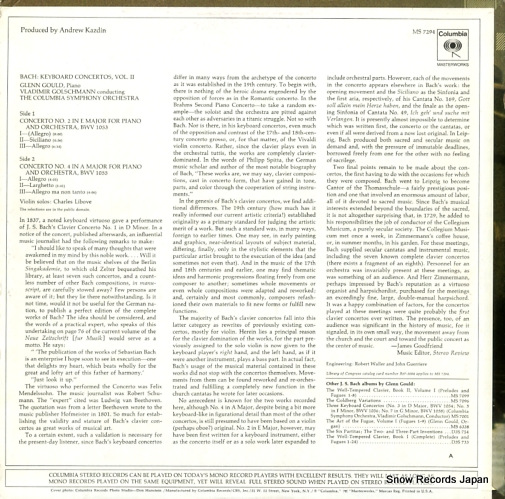 GOULD, GLENN bach; keybord concertos vol.2 MS7294