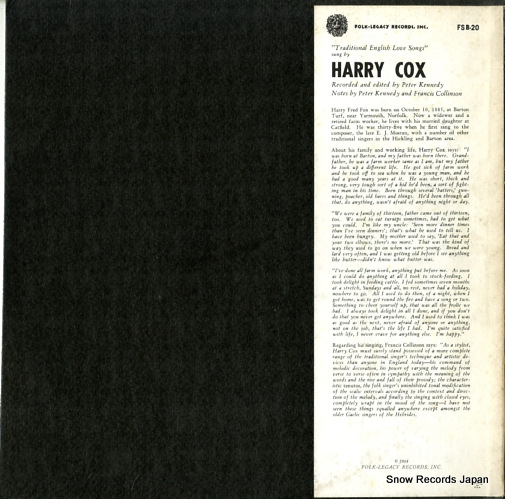 COX, HARRY traditional english love songs FSB-20