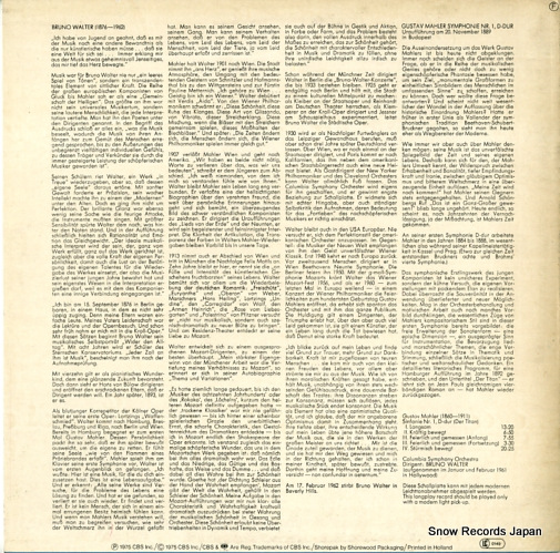 WALTER, BRUNO mahler; sinfonie nr.1 d-dur (der titan) CBS61116