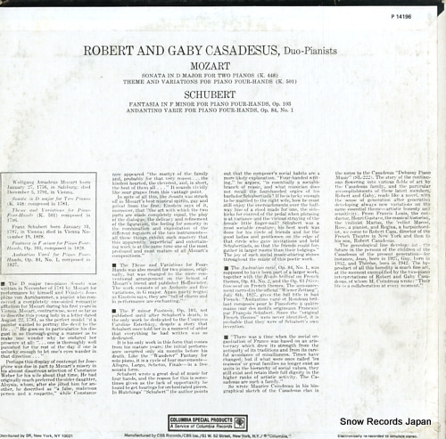 CASADESUS, ROBERT AND GABY mozart; sonata in d major for two pianos P14196