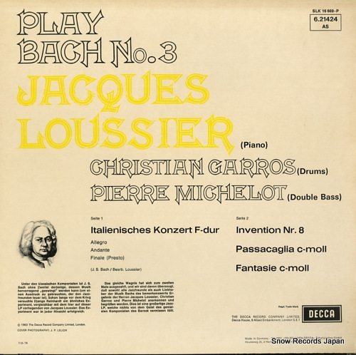LOUSSIER, JACQUES play bach no.3 SLK16669-P