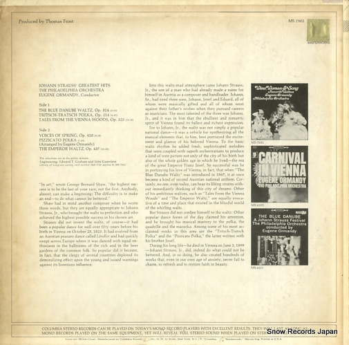 ORMANDY, EUGENE johann strauss' greatest hits MS7502