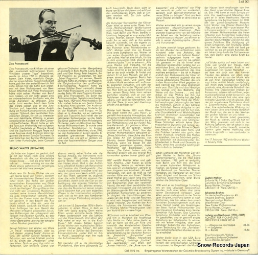 WALTER, BRUNO beethoven; konzert fur violine und orchester d-dur op.61 S61001