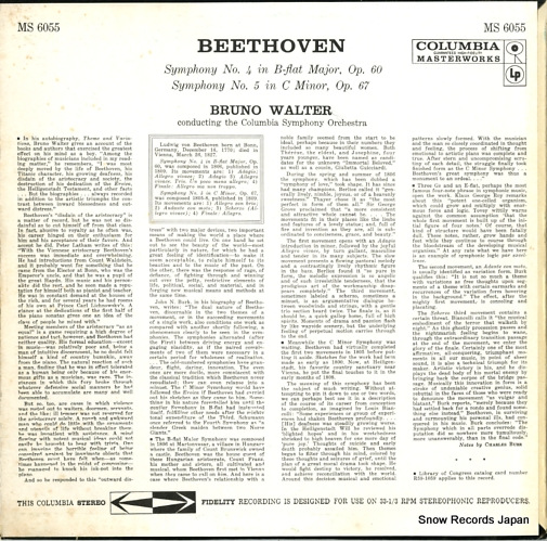 WALTER, BRUNO beethoven; symphony no.5 & no.4 MS6055