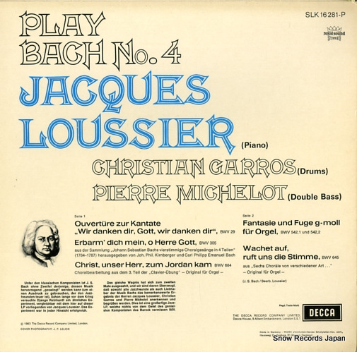 LOUSSIER, JACQUES play bach no.4 SLK16281-P