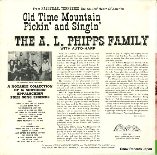 CARTER, A.P., AND THE PHIPPS FAMILY old time mountain pickin' and singin' PMR195