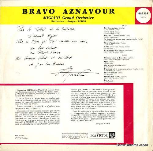 MIGIANI GRAND ORCHESTRA bravo aznavour 440.134