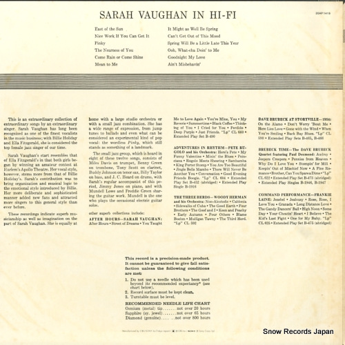 VAUGHAN, SARAH sarah vaughan in hi-fi 20AP1419