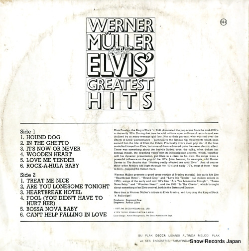MULLER, WERNER werner muller plays elvis' greatest hits DECCA944
