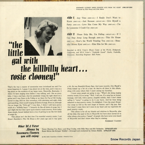 CLOONEY, ROSEMARY rosemary clooney sings country hits from the heart LPM-2565