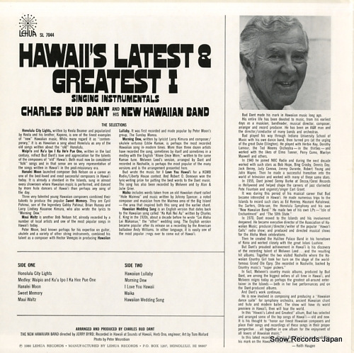 CHARLES BUD DANT hawaii's latest and greatest i (volume 1) : singing instrumentals SL7044
