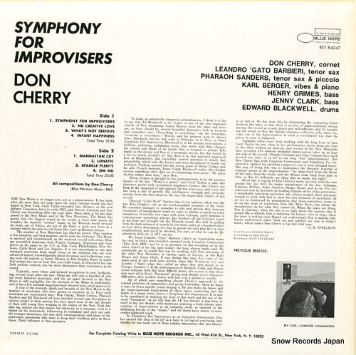 CHERRY, DON symphony for improvisers GXK8150