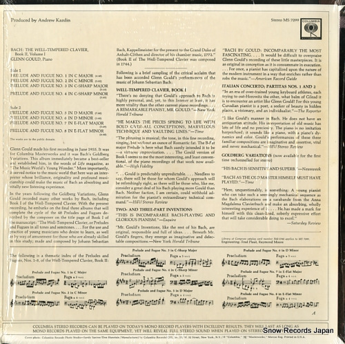 GOULD, GLENN bach; the well tempered clavier, book2, volume1 MS7099