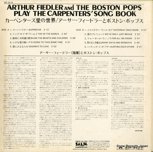 FIEDLER, ARTHUR play the carpenters' song book MP2518