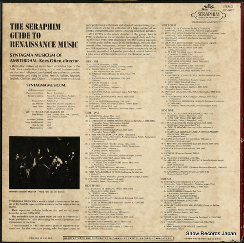 SYNTAGMA MUSICUM OF AMSTERDAM the seraphim guide to renaissance music SIC-6052